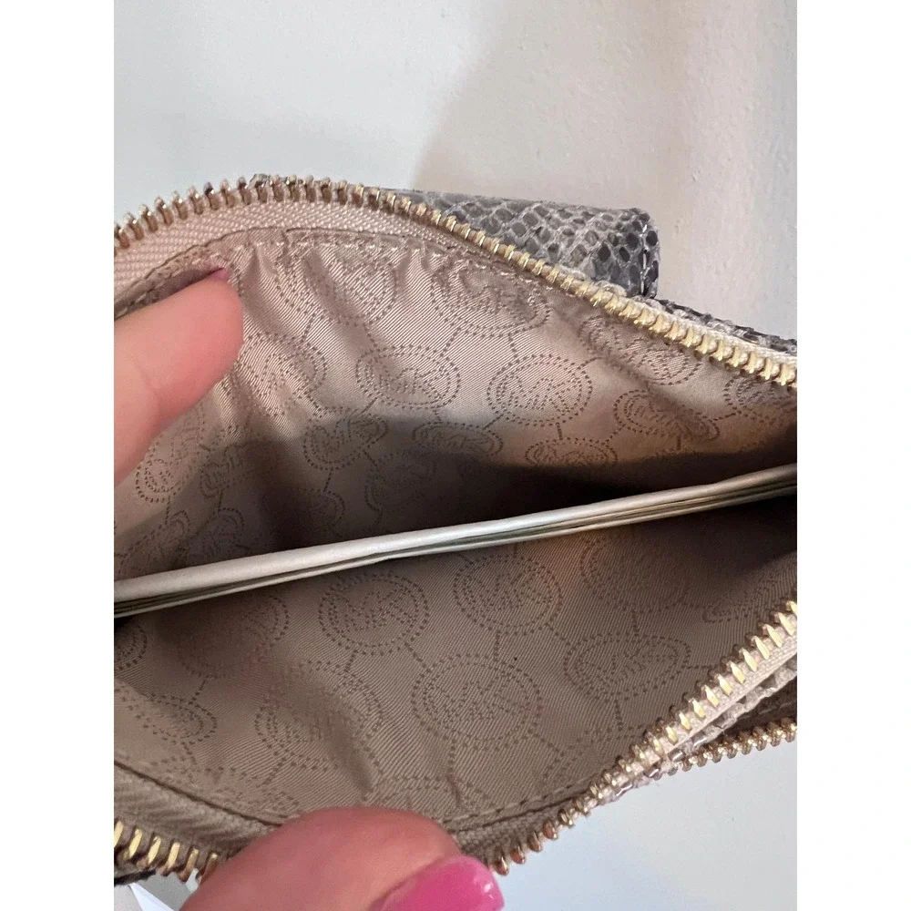 Michael Kors Snakeskin Embossed Crossbody Bag Grey Black Gold MK Logo